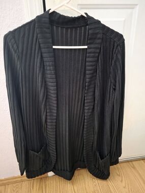 New Women’s Black Ribbed Open-Front Sweater Cardigan